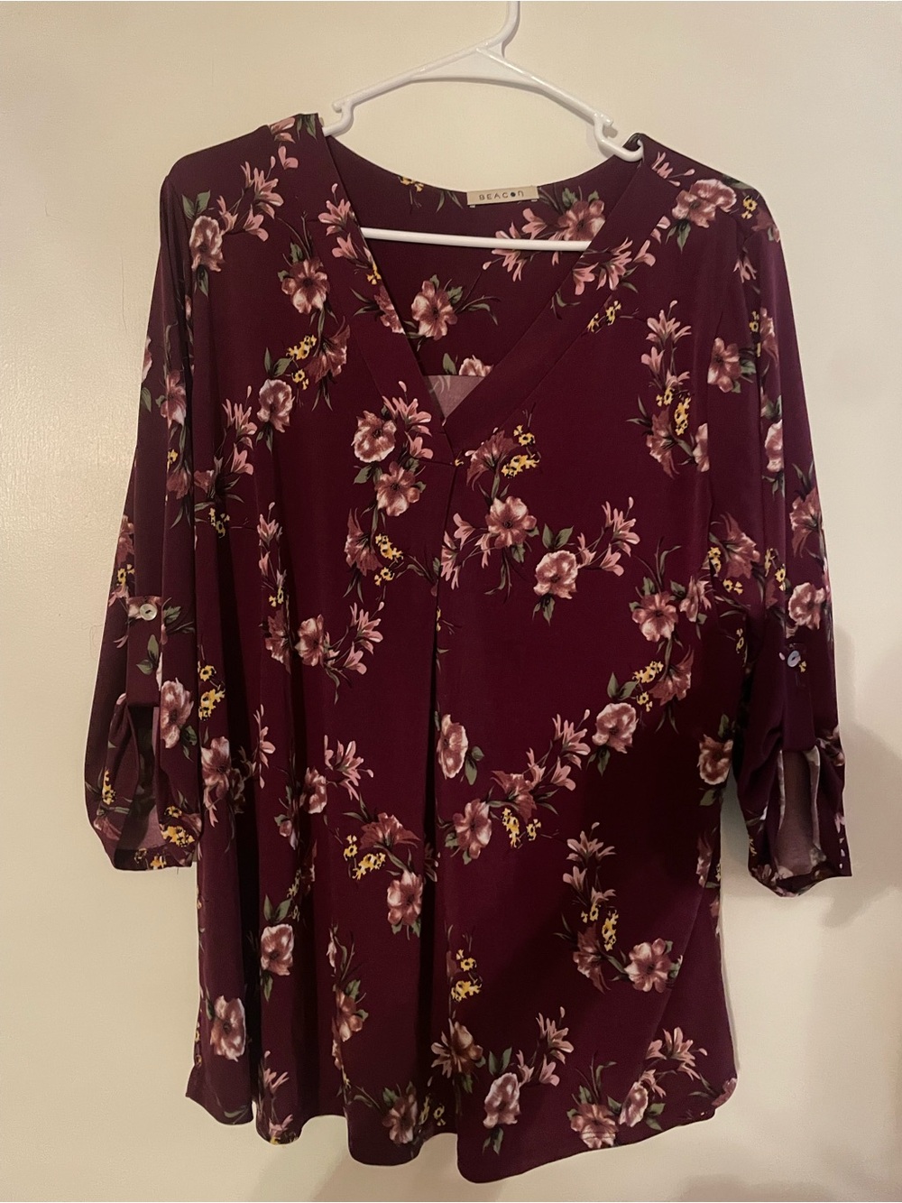 Beacon Burgundy Floral V-Neck Blouse